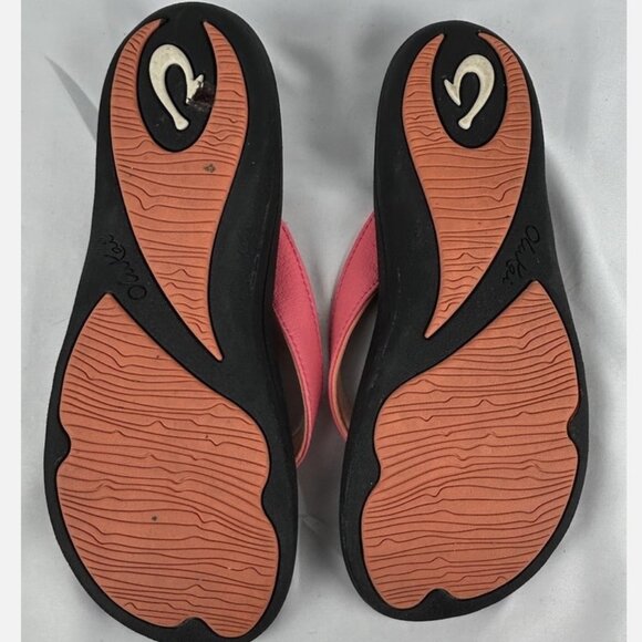 Olukai Kalupa Kai Pink Black Flip Flops Thongs Sandals Womens 7 - Picture 6 of 6
